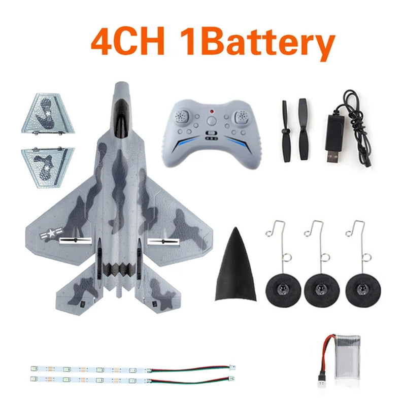 FX922 RC Plane 2.4G 2CH/4CH Remote Control Airplane F-22 Raptor Fighter EPP Foam Glider Aircraft Toys for Boys