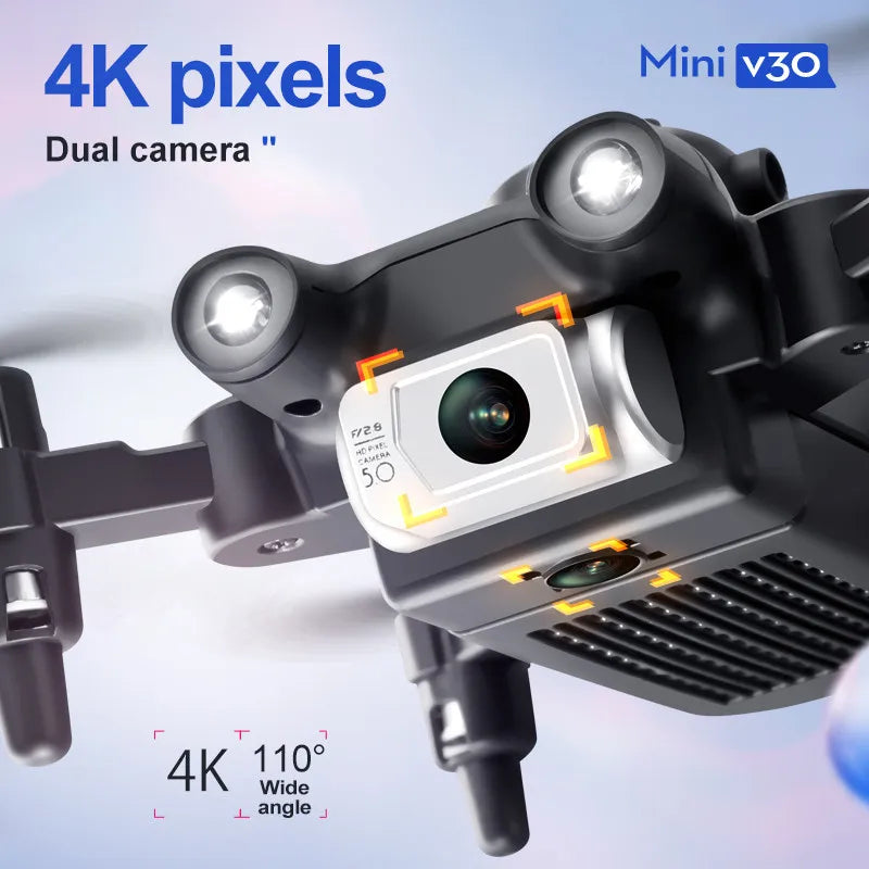 Mini V30 Wifi FPV Drone with 4K HD Dual Camera Obstacle Avoidance Drones Foldable RC Quadcopter Gift for Adults Kid Black Grey